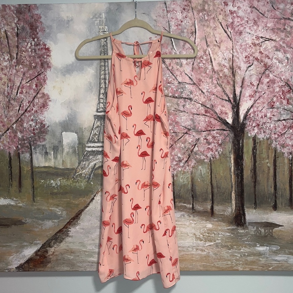 Finn & Grace Chiffon Pink Flamingo Print Sleeveless Dress Size S